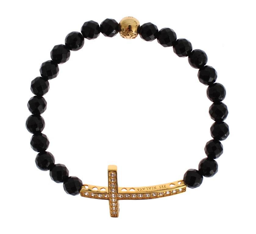 Nialaya Vergoldetes Sterling-Armband mit CZ-Diamant-Kreuz - Léoré