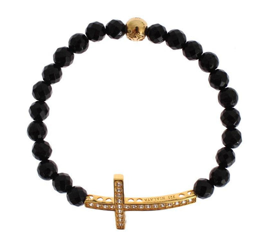 Nialaya Vergoldetes Sterling-Armband mit CZ-Diamant-Kreuz - Léoré