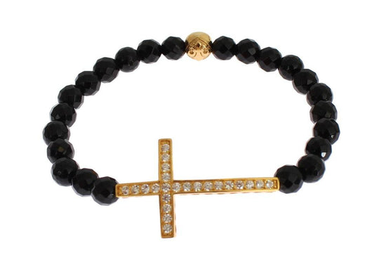 Nialaya Vergoldetes Sterling-Armband mit CZ-Diamant-Kreuz - Léoré