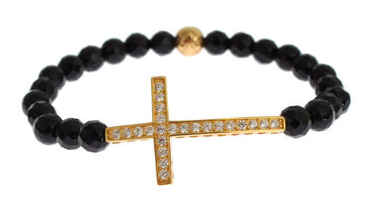 Nialaya Vergoldetes Sterling-Armband mit CZ-Diamant-Kreuz - Léoré