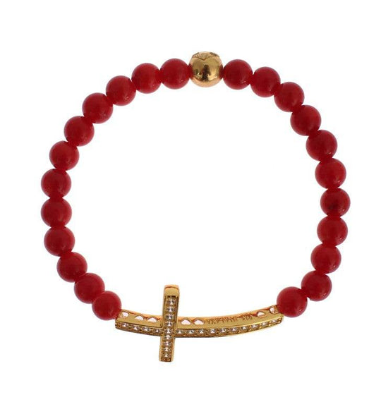 Nialaya Elegantes Armband aus Gold und roten Korallenperlen - Léoré