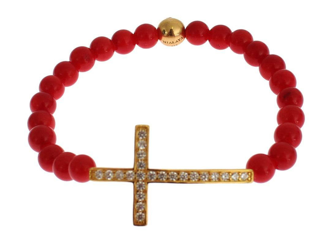 Nialaya Elegantes Armband aus Gold und roten Korallenperlen - Léoré