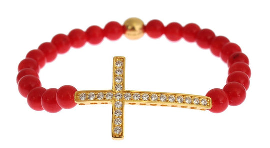 Nialaya Elegantes Armband aus Gold und roten Korallenperlen - Léoré