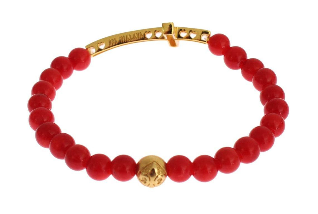 Nialaya Elegantes Armband aus Gold und roten Korallenperlen - Léoré