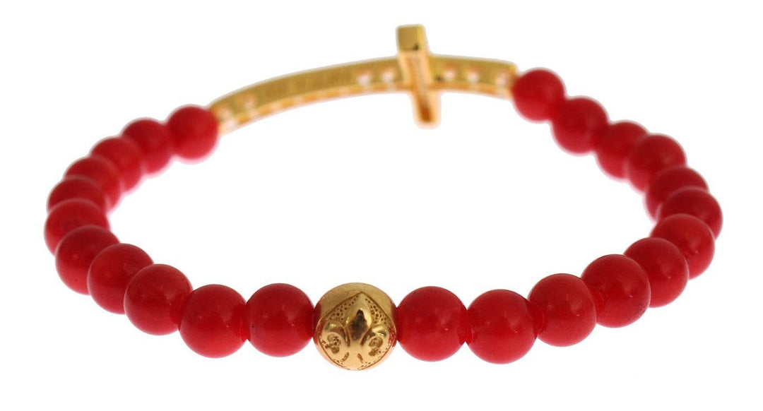Nialaya Elegantes Armband aus Gold und roten Korallenperlen - Léoré
