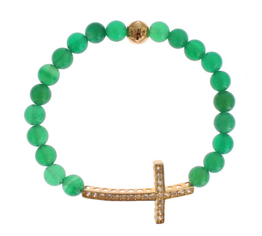 Nialaya Elegantes Armband aus grüner Jade und vergoldeter Perle - Léoré