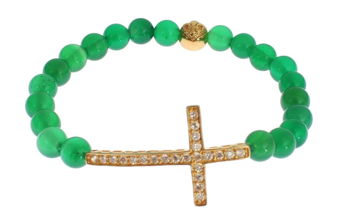 Nialaya Elegantes Armband aus grüner Jade und vergoldeter Perle - Léoré