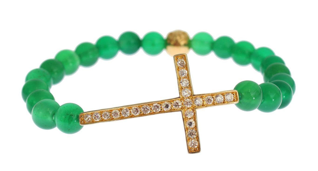 Nialaya Elegantes Armband aus grüner Jade und vergoldeter Perle - Léoré
