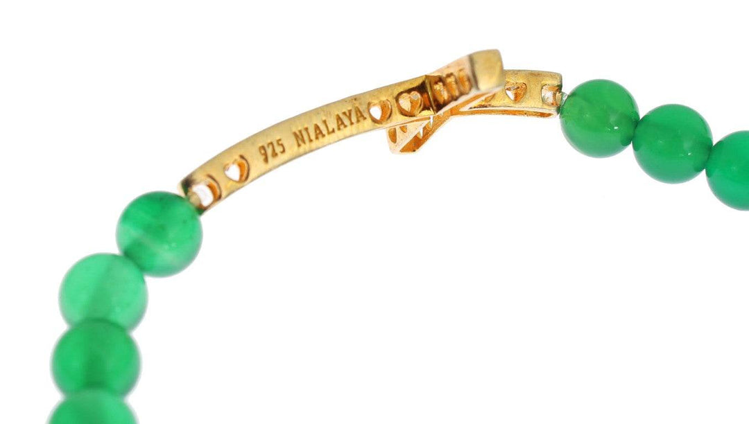 Nialaya Elegantes Armband aus grüner Jade und vergoldeter Perle - Léoré