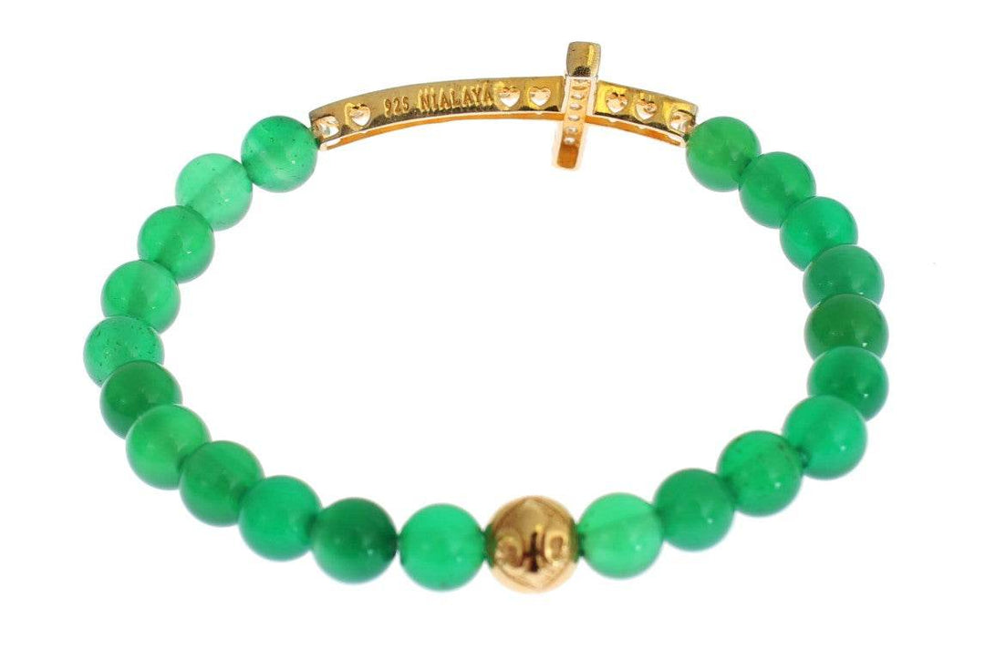 Nialaya Elegantes Armband aus grüner Jade und vergoldeter Perle - Léoré