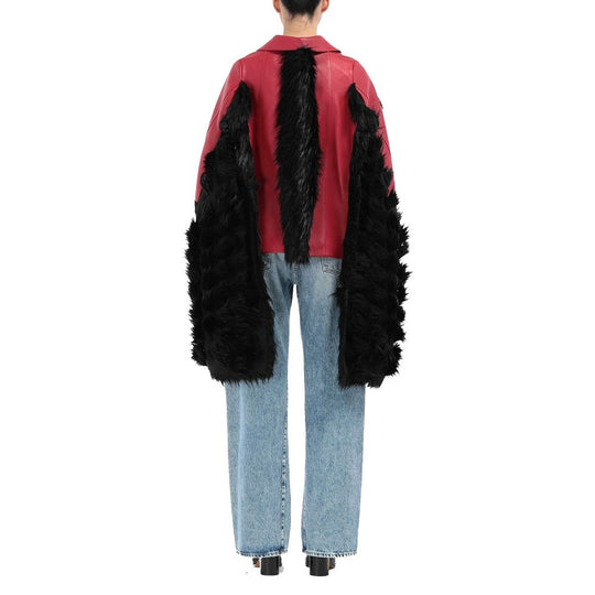 Maison Margiela Mit Kunstpelz besetzte Leder-Cape-Jacke