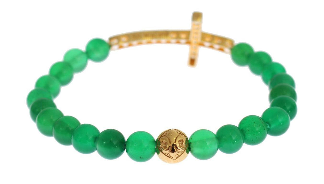 Nialaya Elegantes Armband aus grüner Jade und vergoldeter Perle - Léoré