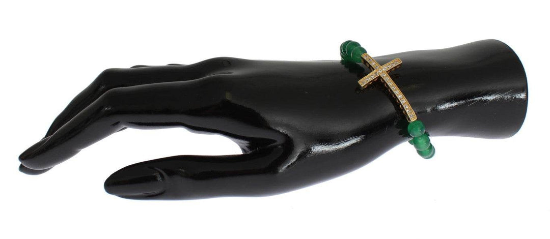 Nialaya Elegantes Armband aus grüner Jade und vergoldeter Perle - Léoré