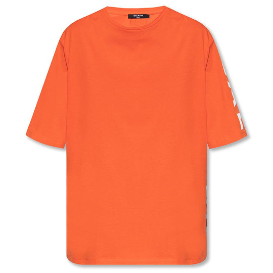 Balmain Orangefarbenes T-Shirt aus Baumwolle
