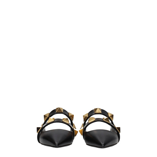 Valentino Garavani Schwarze Leder Pantoletten