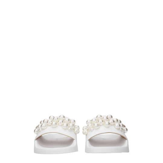 Stuart Weitzman Weiße Lederpantoffeln Sandalen