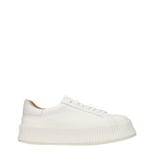Jil Sander Weiße Leder Plateau Turnschuhe