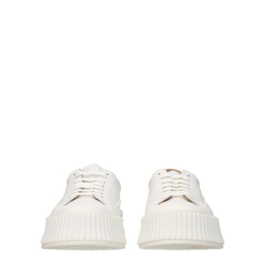 Jil Sander Weiße Leder Plateau Turnschuhe