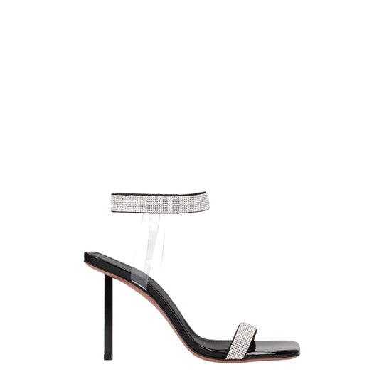 Amina Muaddi Schwarz Kristalle Stiletto Heels Sandalen