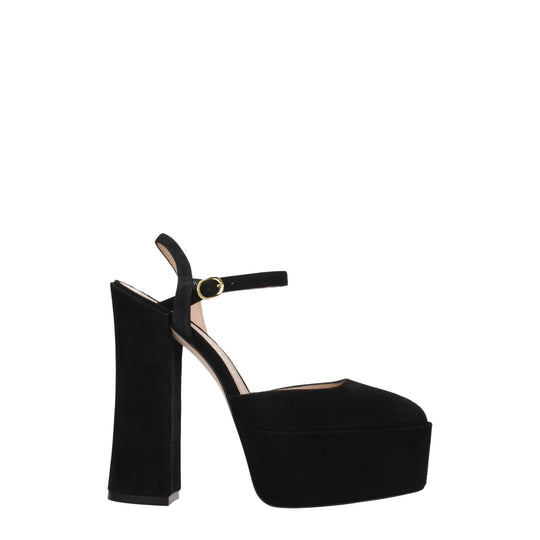 Stuart Weitzman Schwarze Leder-Plateaus