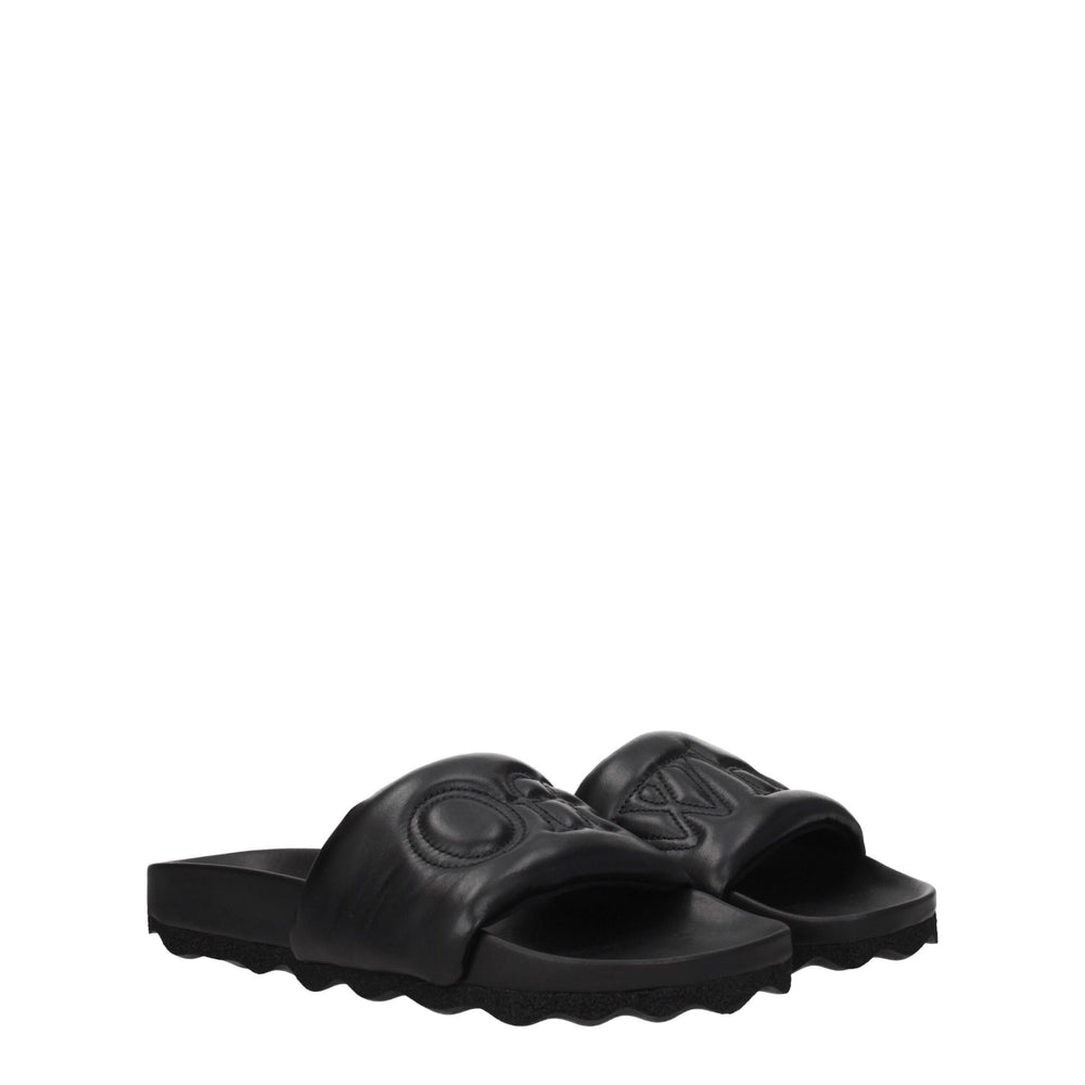 Off-White Schwarze Lederpantoffeln Sandalen