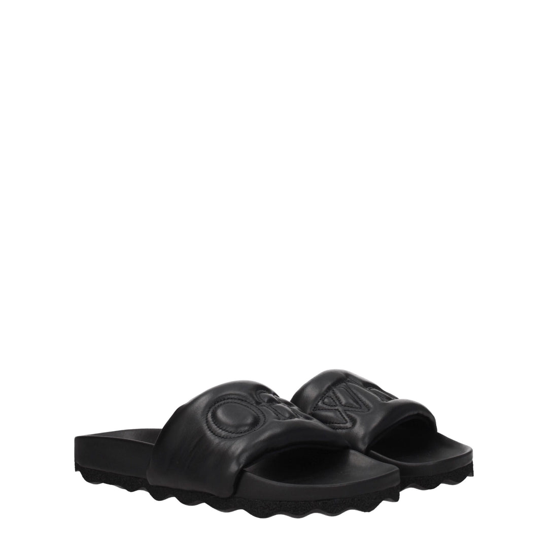Off-White Schwarze Lederpantoffeln Sandalen