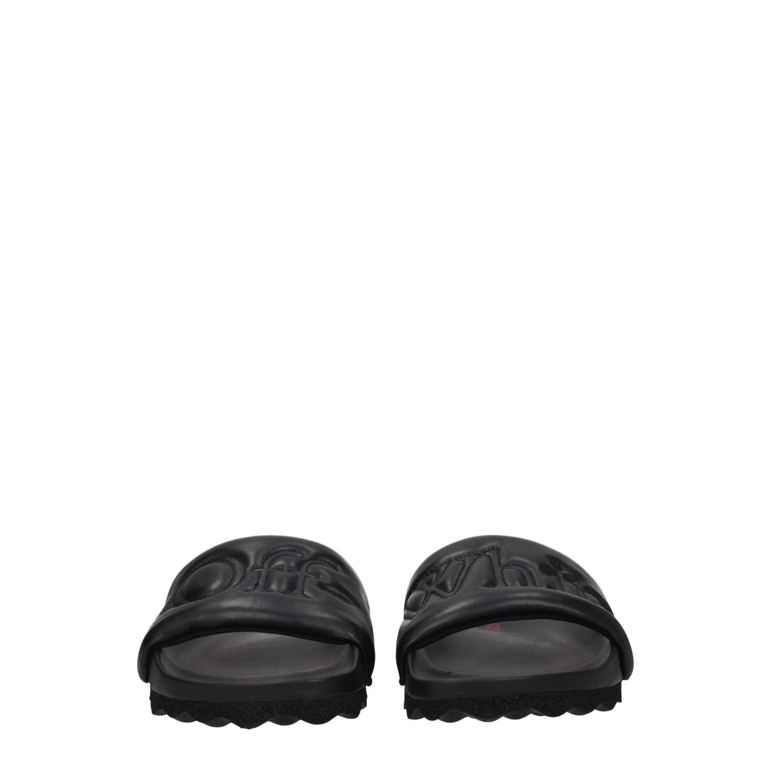 Off-White Schwarze Lederpantoffeln Sandalen