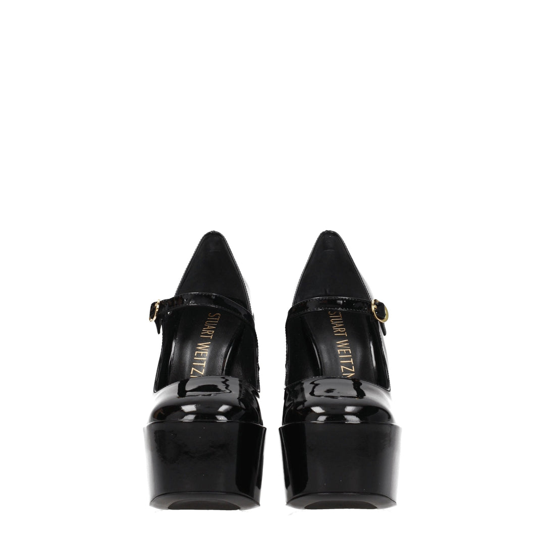 Stuart Weitzman Schwarze Leder-Plateaus Pumps