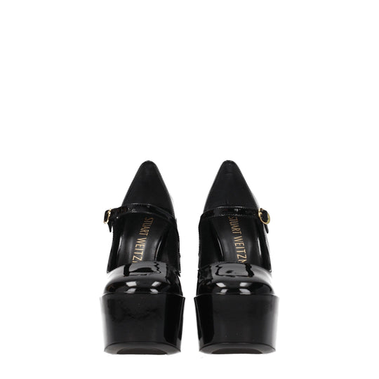 Stuart Weitzman Schwarze Leder-Plateaus Pumps