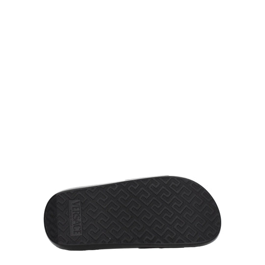 Versace Schwarze Lederpantoffeln Sandalen