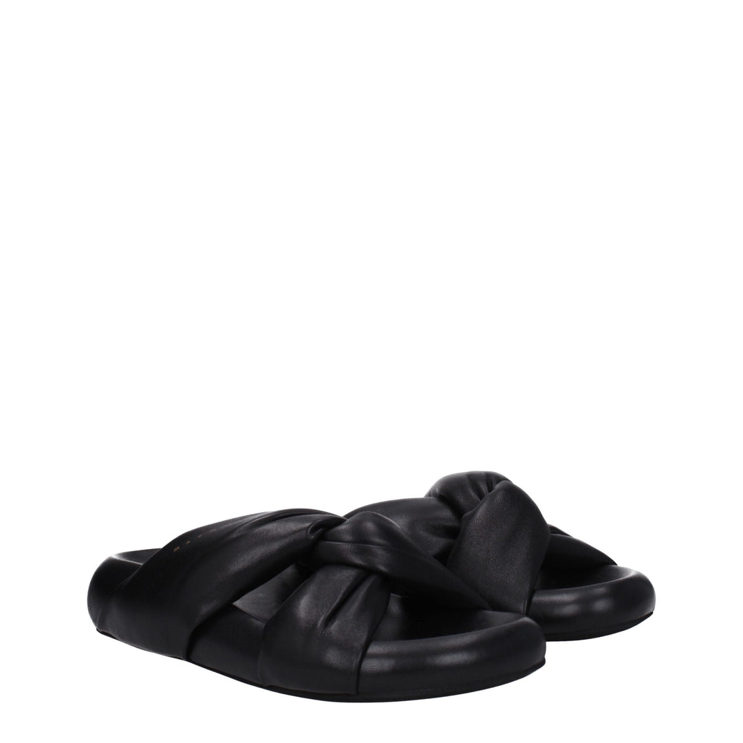 Marni Schwarze Lederpantoffeln Sandalen