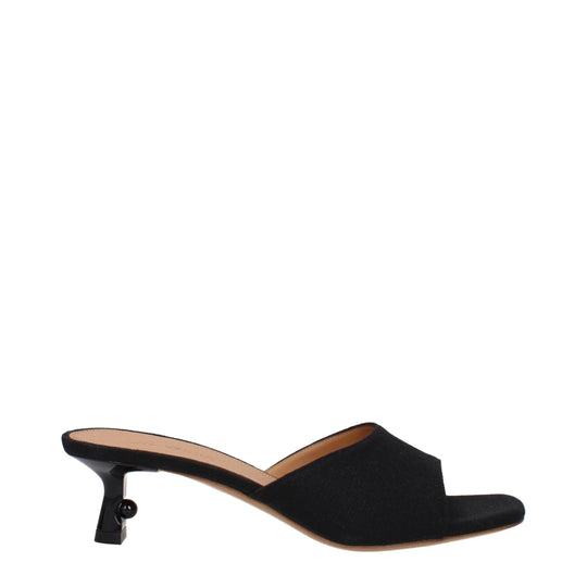 Off-White Flache Sandalen aus schwarzem Leinen