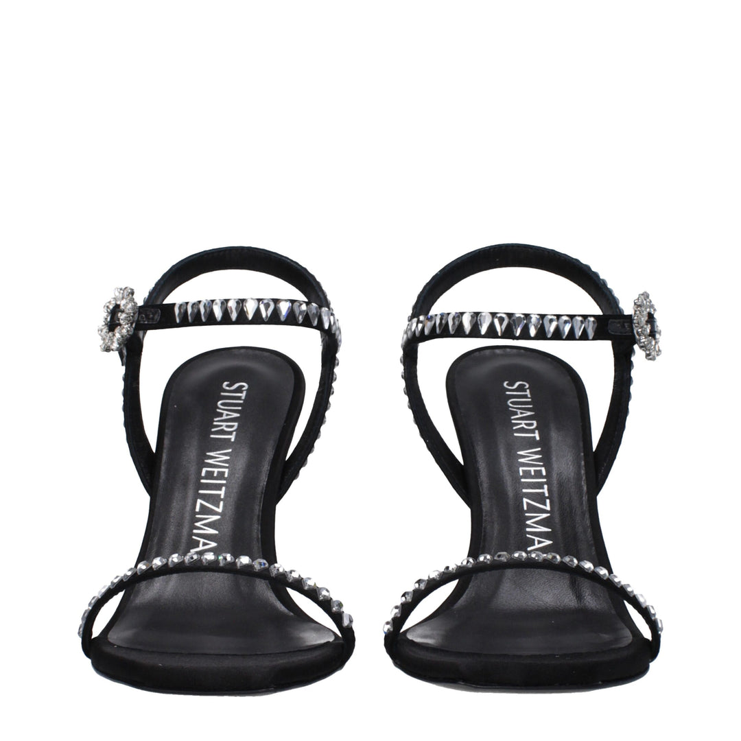 Stuart Weitzman Schwarze Satin Stiletto Heels Sandalen