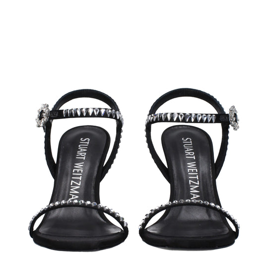 Stuart Weitzman Schwarze Satin Stiletto Heels Sandalen
