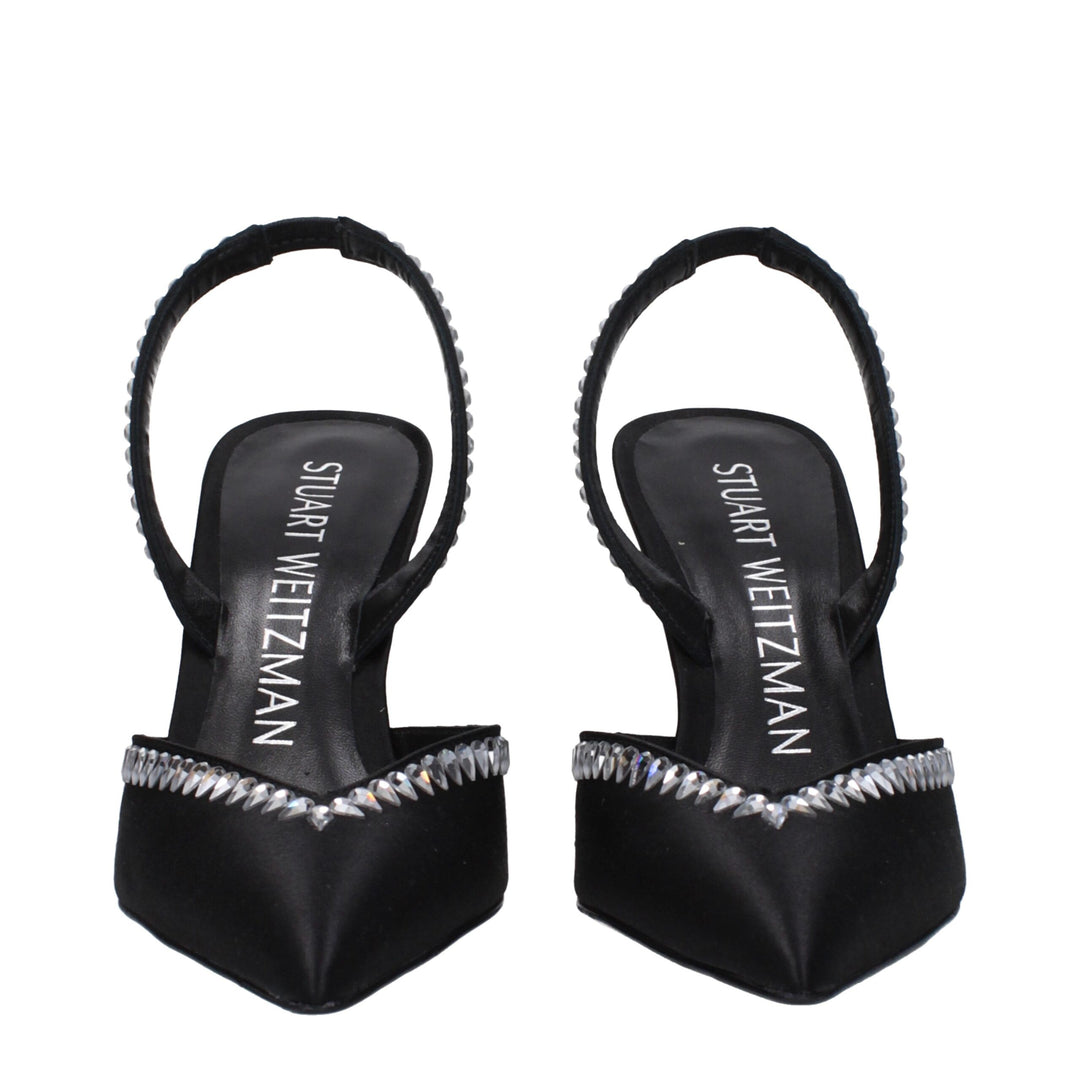 Stuart Weitzman Schwarze Satin Stiletto Heels Sandalen