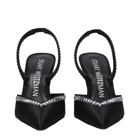 Stuart Weitzman Schwarze Satin Stiletto Heels Sandalen