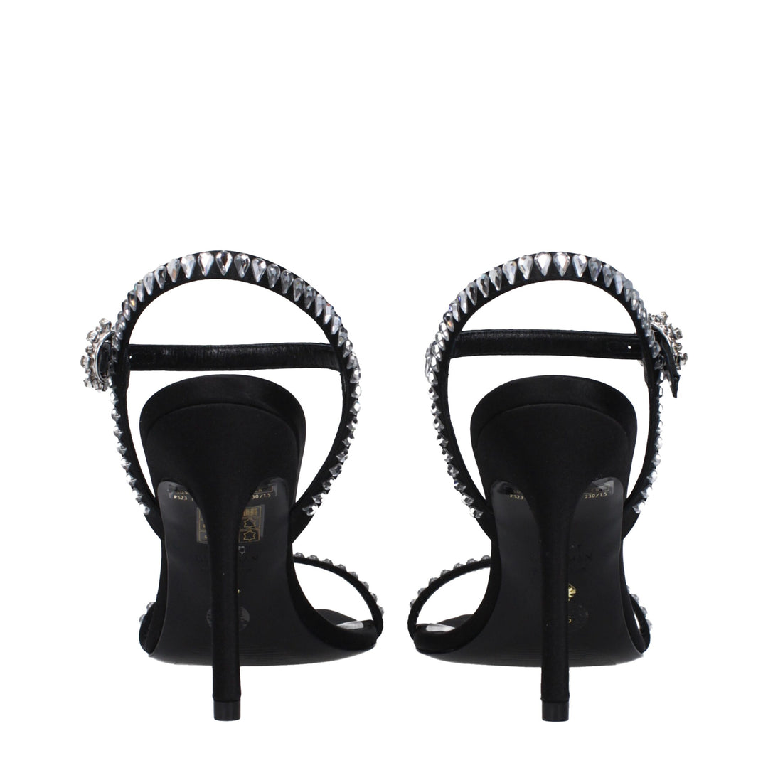 Stuart Weitzman Schwarze Satin Stiletto Heels Sandalen