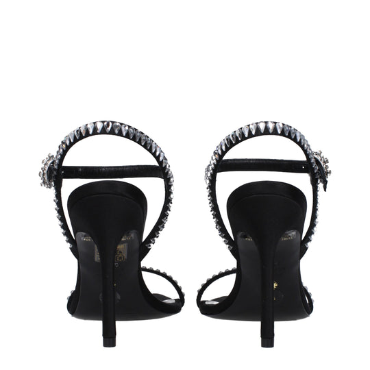 Stuart Weitzman Schwarze Satin Stiletto Heels Sandalen
