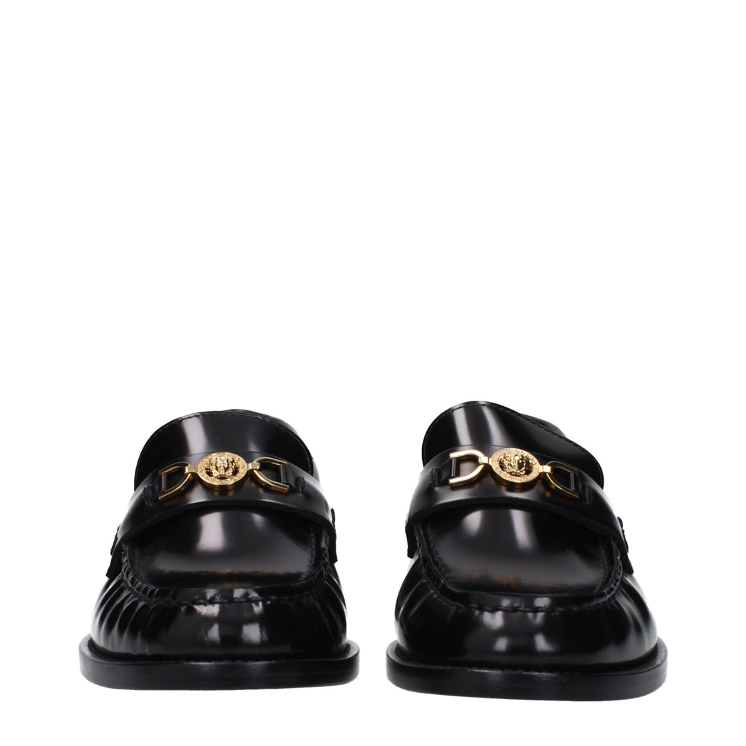 Versace Schwarze Leder Slipper