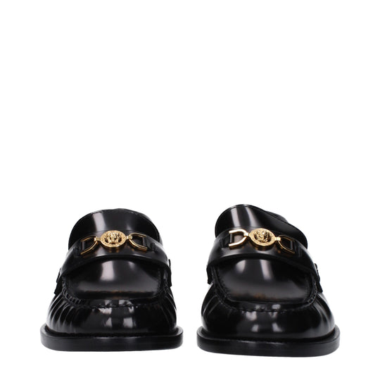 Versace Schwarze Leder Slipper