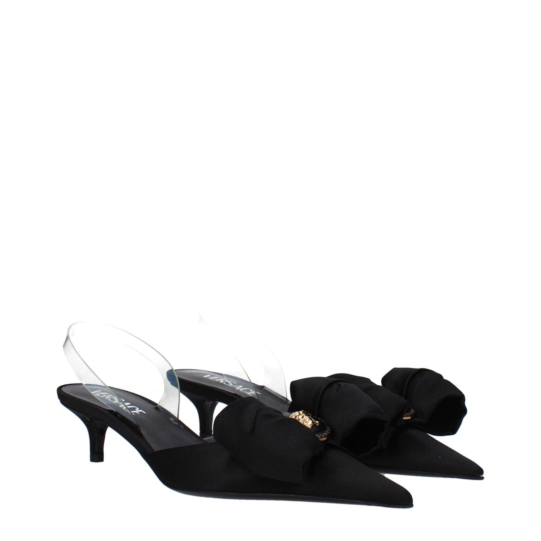 Versace Flache Sandalen aus schwarzem Satin