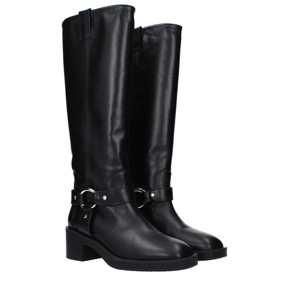 Stuart Weitzman Schwarze Lederstiefel mit hohem Absatz