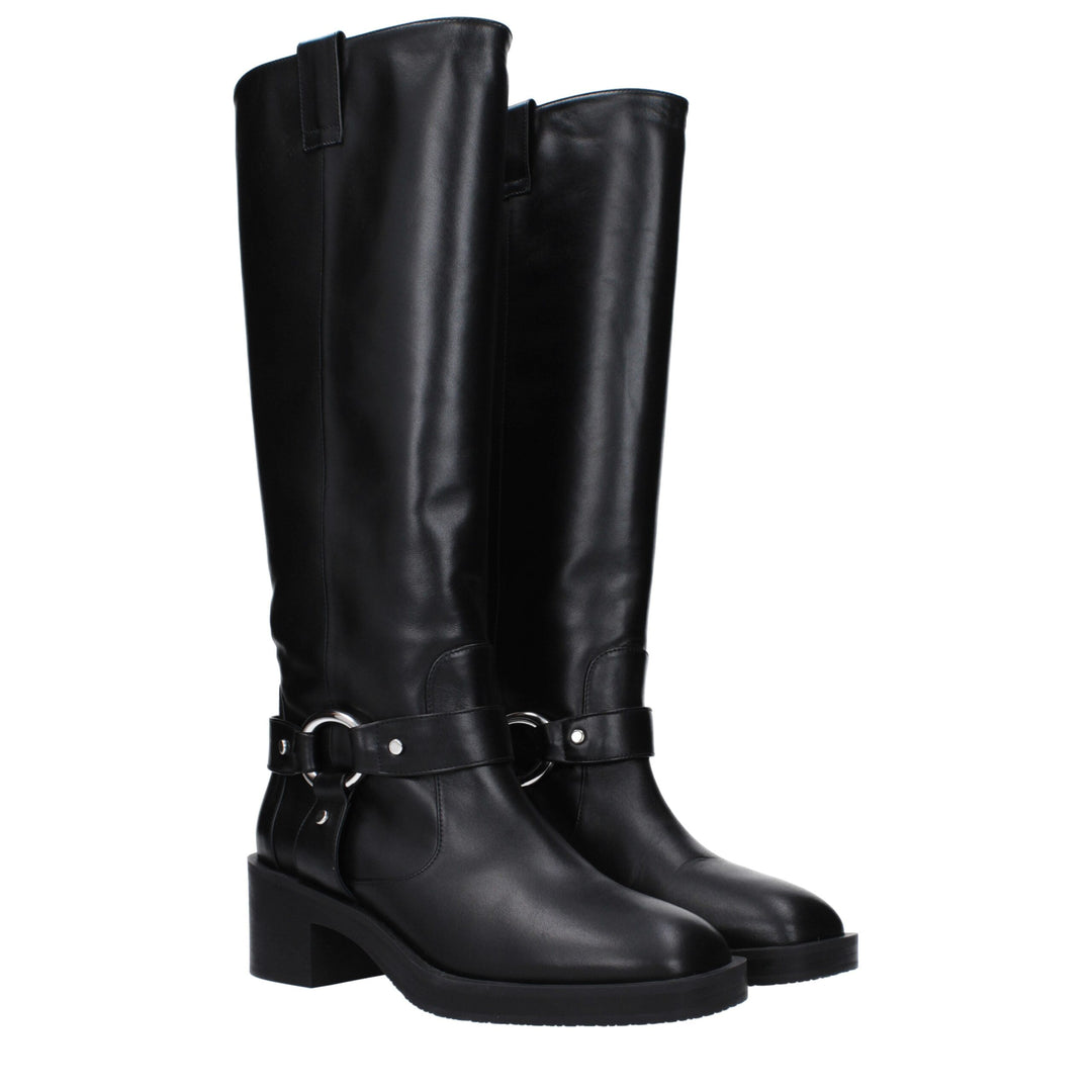 Stuart Weitzman Schwarze Lederstiefel mit hohem Absatz