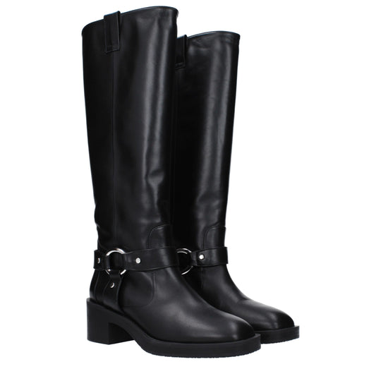 Stuart Weitzman Schwarze Lederstiefel mit hohem Absatz
