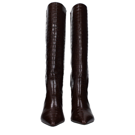 Stuart Weitzman Braune Lederstiefel mit hohem Absatz