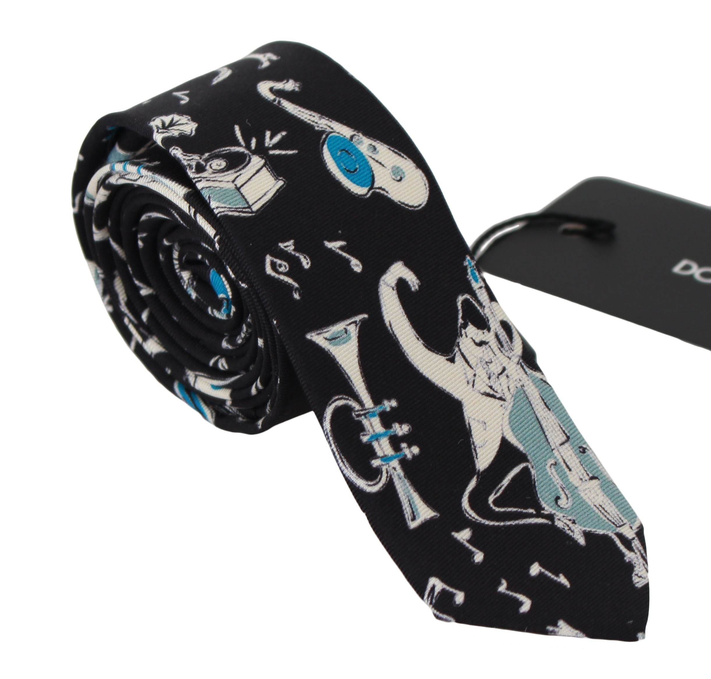 Dolce & Gabbana Elegante schwarze Seidenkrawatte mit Musikmuster - Léoré