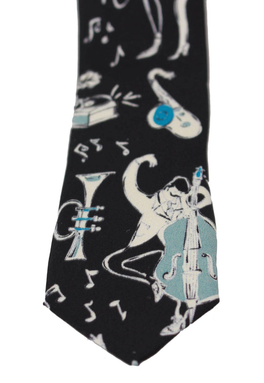 Dolce & Gabbana Elegante schwarze Seidenkrawatte mit Musikmuster - Léoré
