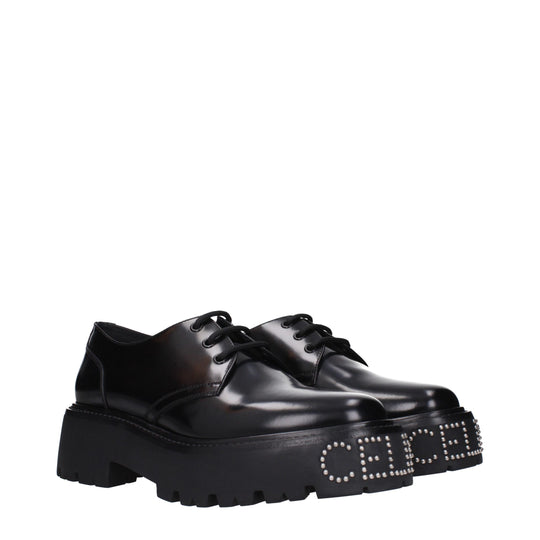 Celine Schwarze Leder Oxfords und Derbies