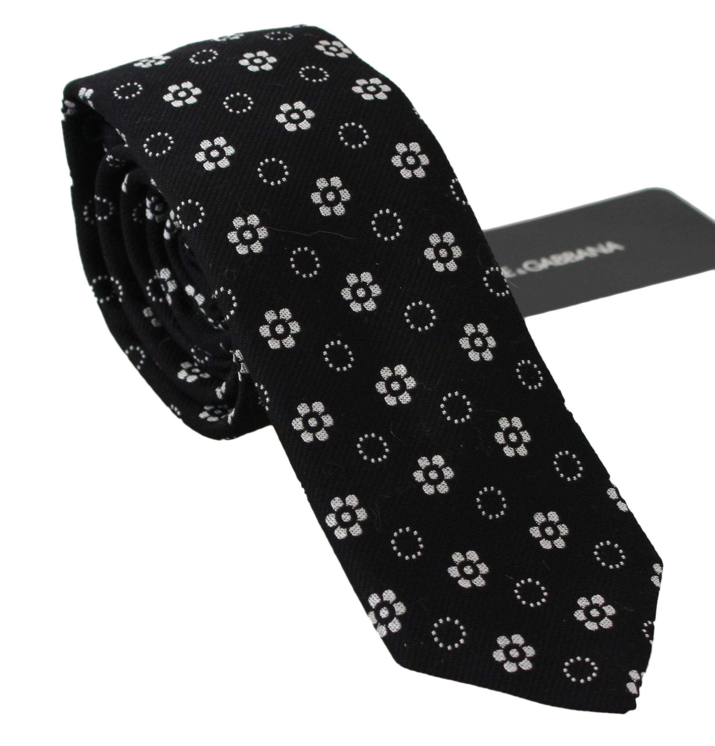 Dolce & Gabbana Elegante Schwarze Seidenkrawatte mit Blumenmuster - Léoré