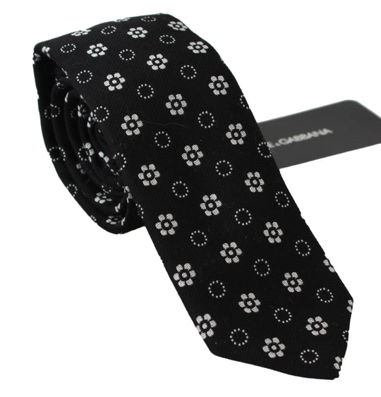 Dolce & Gabbana Elegante Schwarze Seidenkrawatte mit Blumenmuster - Léoré